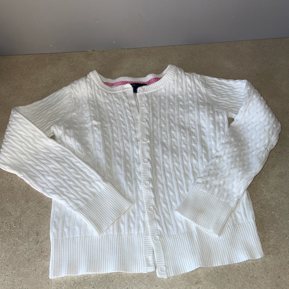 Gap kids XL 12 button cable knit cardigan sweater white